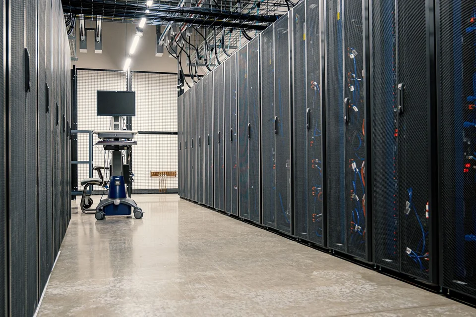 Server cabinet aisle inside a data center