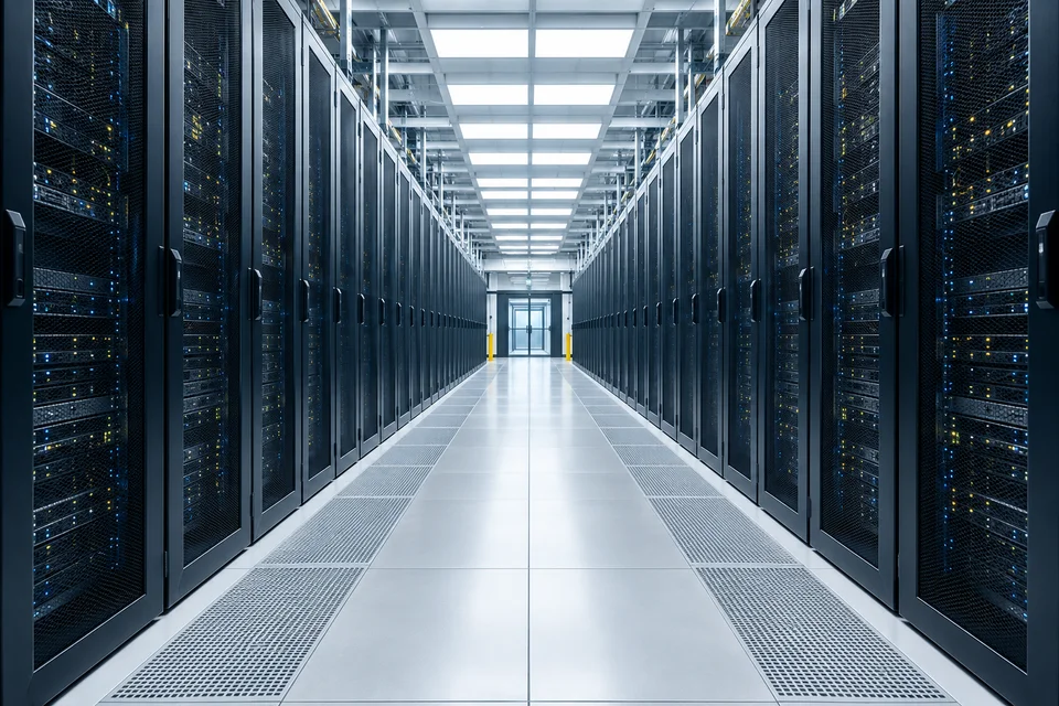 Illustrative view of a modern data center server aisle
