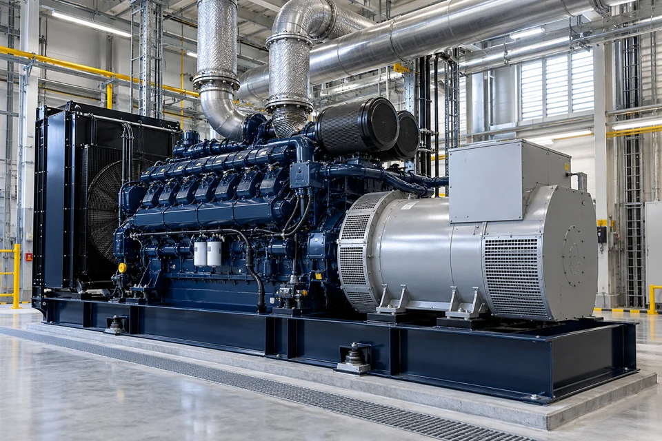 Illustrative view of an industrial generator in a plantroom