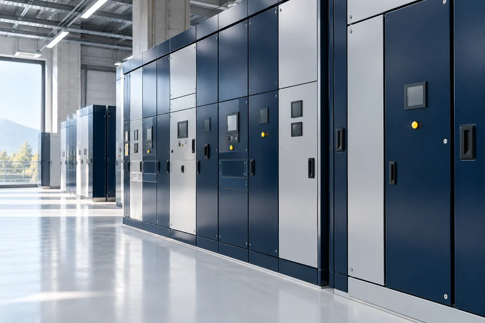 Illustrative view of electrical switchgear cabinets