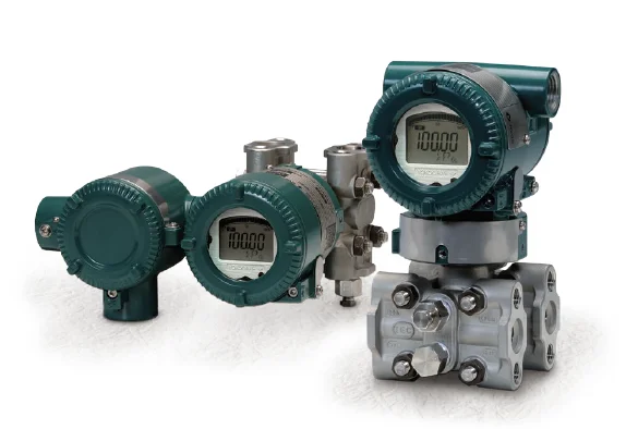 Three industrial pressure transmitters with digital displays